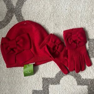 Kate Spade Red hat and glove set